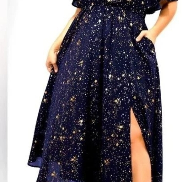 Elegant Navy Blue Starry Women's Dress - Picture 3 of 3